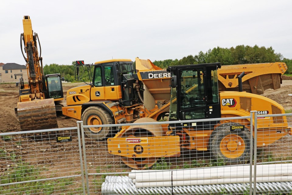 Construction equipment is parked at the future site of Lotto Park off Tiberini Way in Bradford on Tuesday, Aug. 6.