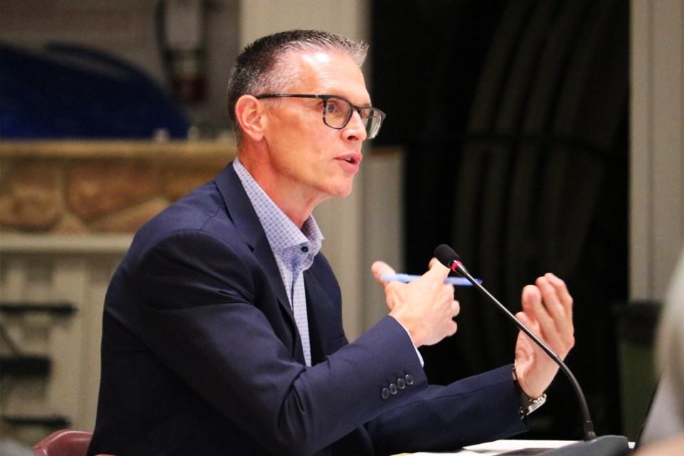 Ian Goodfellow, director of finance and treasurer, speaks to council during committee of the whole at the Bradford and District Memorial Centre at 125 Simcoe Road in Bradford, on Tuesday evening Aug. 15, 2023.