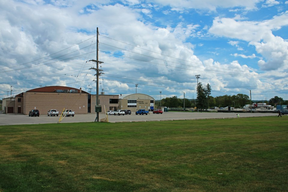 The new four-storey town hall is proposed to be located just across from the Bradford and District Memorial Community Centre and the Bradford Curling Club building, along the western edge of the property at 125 Simcoe Road, which is currently an open lawn, as seen on Monday, Sept. 11, 2023.