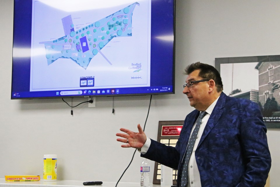 Ward 7 Coun. Peter Dykie discusses the plans for Luxury Park’s redesign during his Community Access Networking meeting, at Fire Station 1 at 77 Melbourne Drive on Monday evening, Oct. 16.