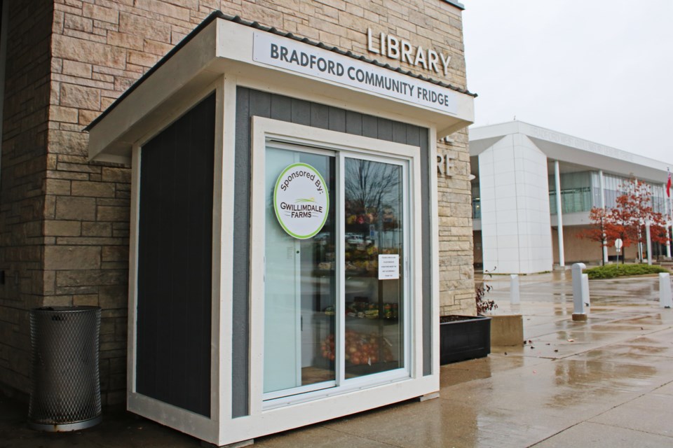 The Bradford Community Fridge was officially opened to the public outside the entrance to the Bradford West Gwillimbury Public Library on Oct. 26.