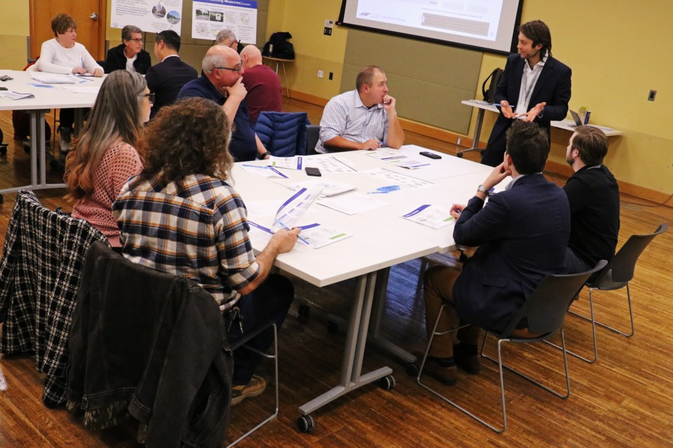 Stefan Sirianni, senior transportation engineer with Arcadis IBI Group, stands during a public information centre about Bradford’s traffic mitigation strategy Dec. 13.