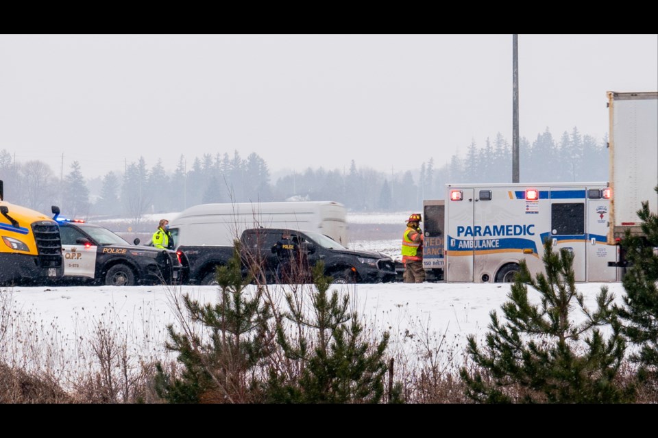 A crash snarled traffic in the southbound lanes of Highway 400, at County Road 88, Jan. 23.