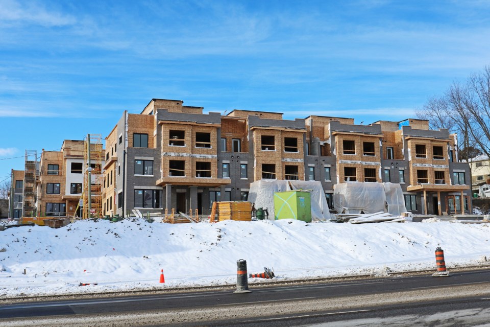 Townhouses under construction near the Bradford GO station in January. 