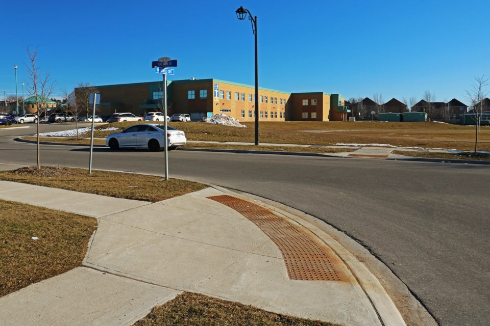 The view looking southeast from the northeast corner of the west intersection of Blackwell Crescent and Veterans Street in Bradford on Feb. 6.