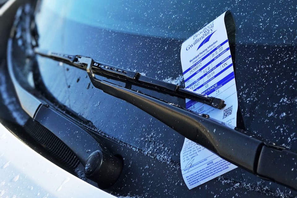 A traffic ticket is seen under a vehicle’s windshield wiper in an image included in a report on Bradford’s bylaw enforcement activity for 2023, which was included as part of the agenda for the regular meeting of council on Tuesday, Feb. 20.