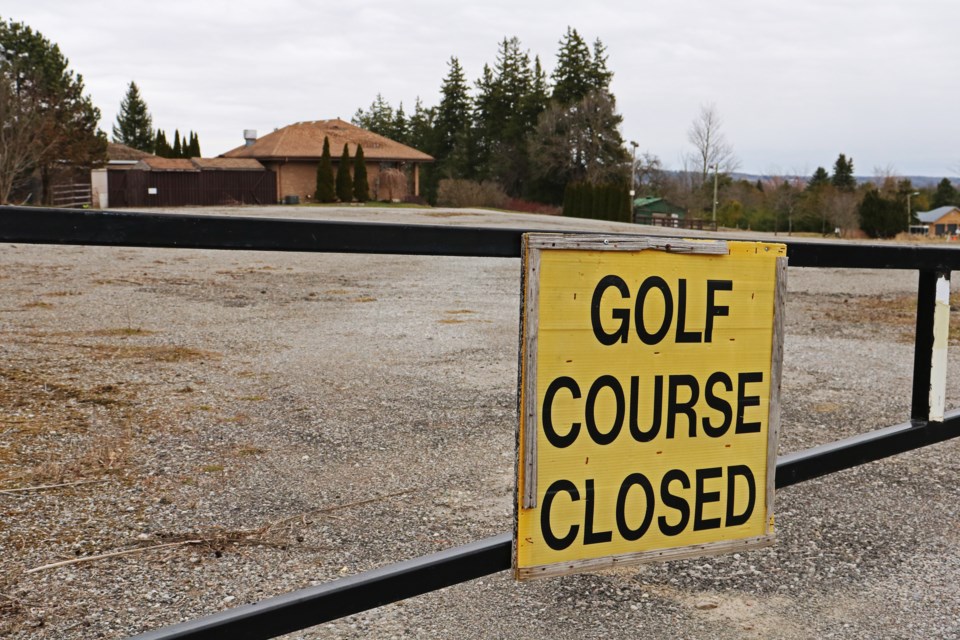 A sign is mounted on the gate of the vacant Bradford Highlands Golf Club at 23 Brownlee Dr. In Bradford on Tuesday, April 2.