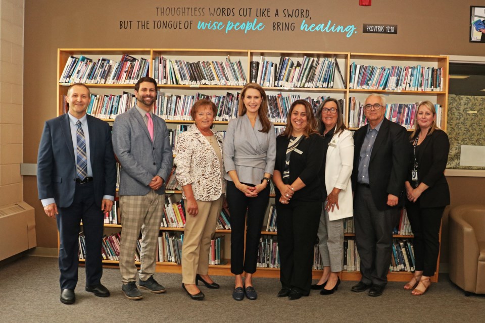 York-Simcoe MPP Caroline Mulroney was joined by members of the school and Simcoe Muskoka Catholic District School Board (SMCDSB) to announce $6.8 million in funding for an expansion of Holy Trinity High School in Bradford on Friday, May 17.