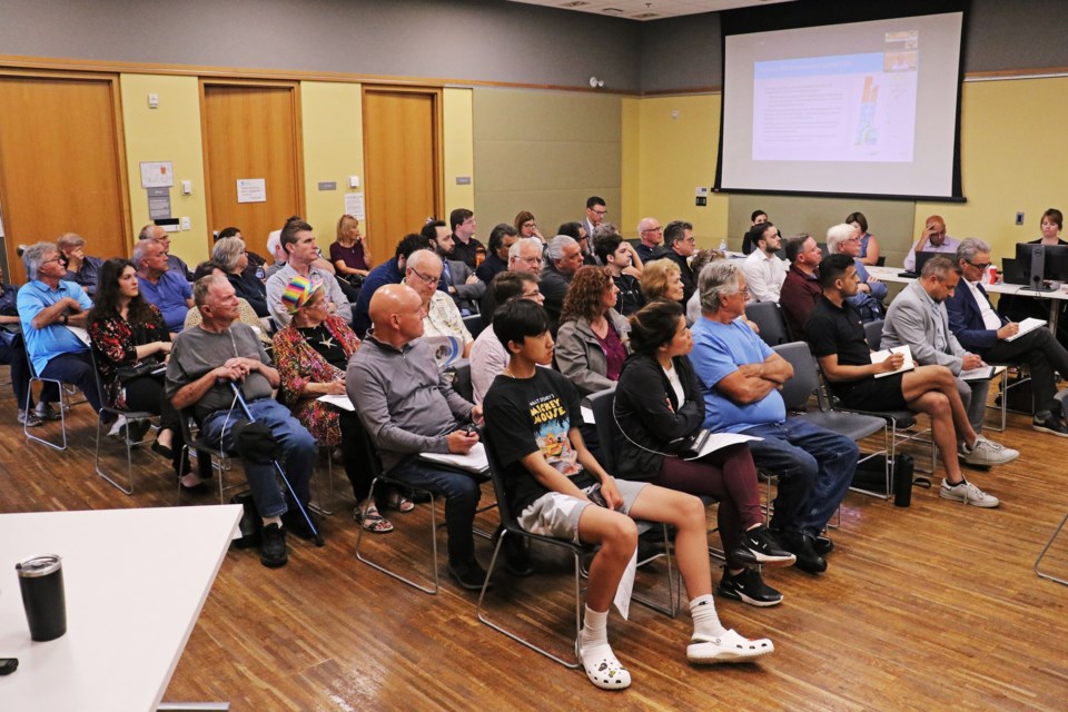 About 45 people listen to a presentation about Bradford’s growth management plan, during a public meeting at the Bradford West Gwillimbury Public Library on  June 25.