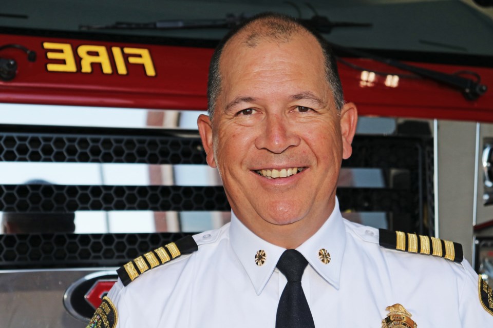 Bradford Fire Chief Michael Rozario stands in front of the new fire engine No. 1, in Station No. 1 at 77 Melbourne Dr. in Bradford, on Wednesday, July 17, 2024.