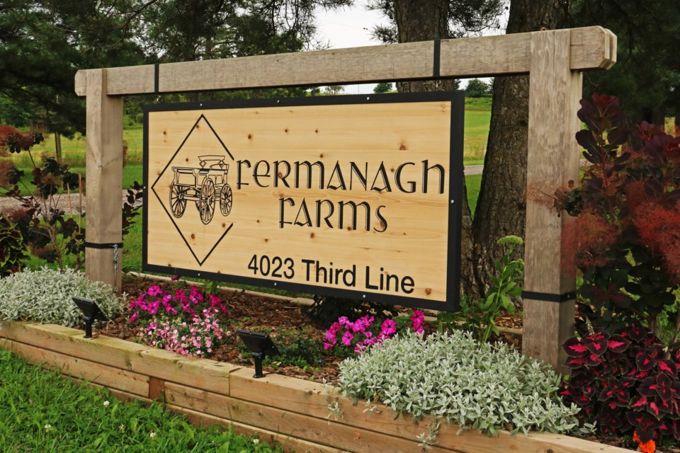 The entrance to Fermanagh Farms is seen at 4023 Line 3 in Bradford on Tuesday, Aug. 6, 2024.