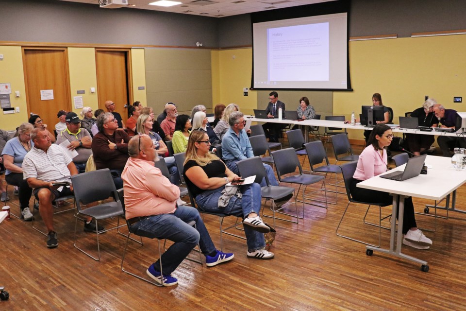 About two dozen people attended the second public meeting about proposed changes to the town’s zoning bylaw during a special council meeting at the Bradford West Gwillimbury Public Library, on Sept. 10, 2024.