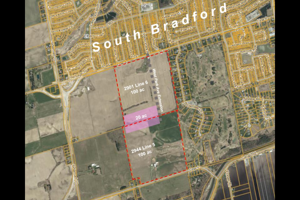 An aerial image shows the properties at 2901 Line 6 and 2944 Line 5 in Bradford and was included in the agenda for the regular council meeting on Oct. 15.