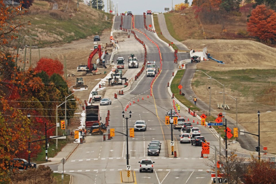 The bridge taking Yonge Street over the planned route of the Bradford Bypass is now complete, but traffic remains limited to one lane as crews complete related work on the road widening on Oct. 28.