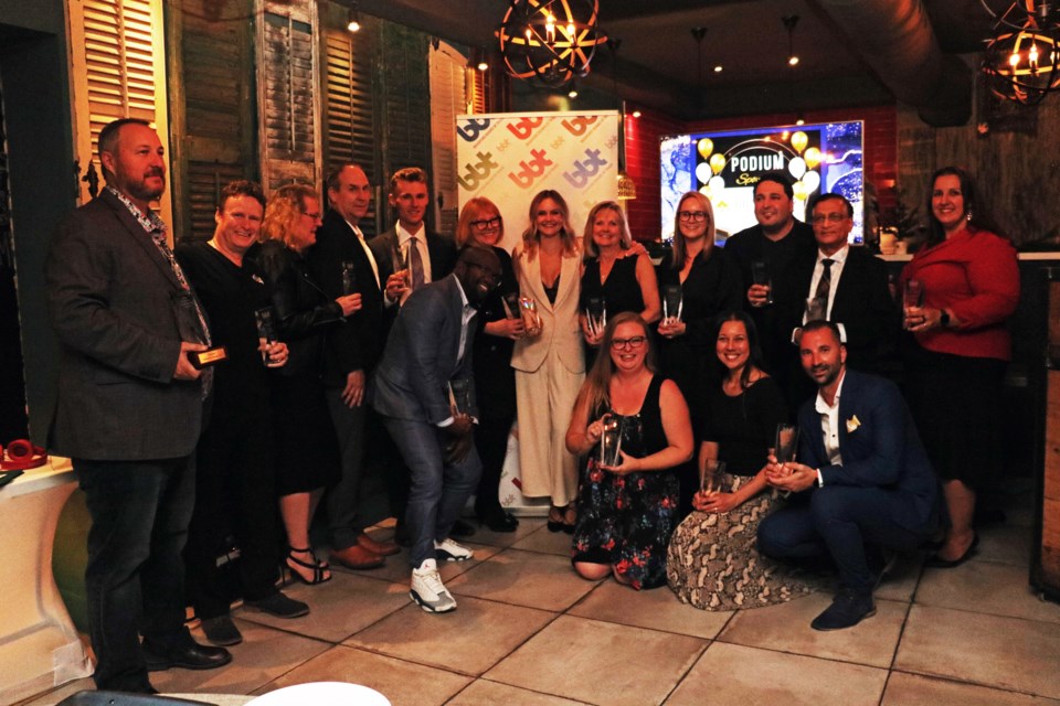 Award winners gather for a group photo during the Bradford Board of Trade’s annual Business Excellence Awards Gala at Brick N Fire restaurant in Bradford on Nov. 15.