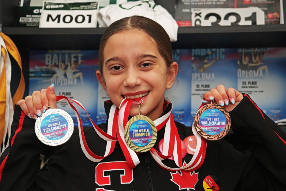 Addison Tamburello won a gold, silver and bronze medal as part of Team Canada Dance at the International Dance Organization world championships held in Kielce, Poland in late November.