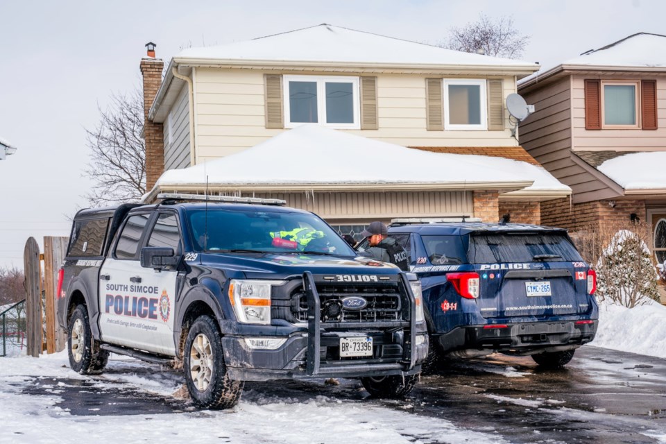 A heavy police presence in the Britannia Avenue area of Bradford on Feb. 6. 