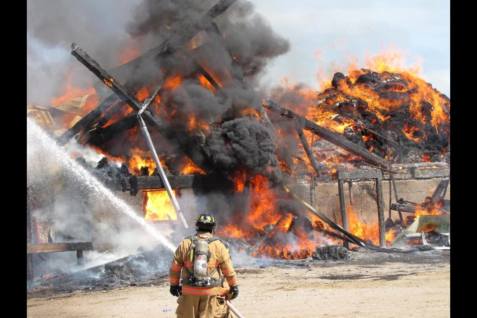 Bradford Fire Captain Mike Kachmar at a large barn structure fire. 