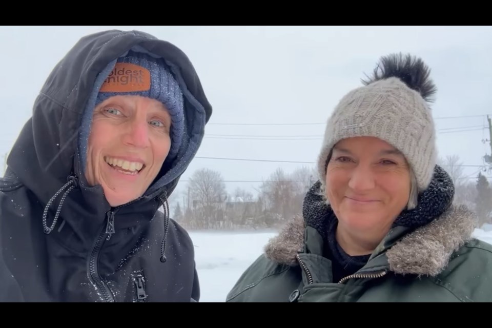 Jodi Greenstreet, executive director of WOW Living, left, and Rosi Martin, volunteer, spent 24 hours living outdoors in Bradford on Feb. 14 and 15, to gain a better understanding and help raise awareness of the challenges faced by people experiencing homelessness.