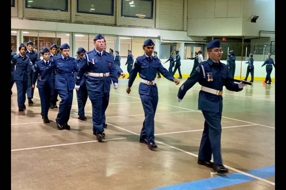 Members of the 37 Orville Hand Royal Canadian Air Cadet Squadron in Bradford march during their annual ceremonial review.