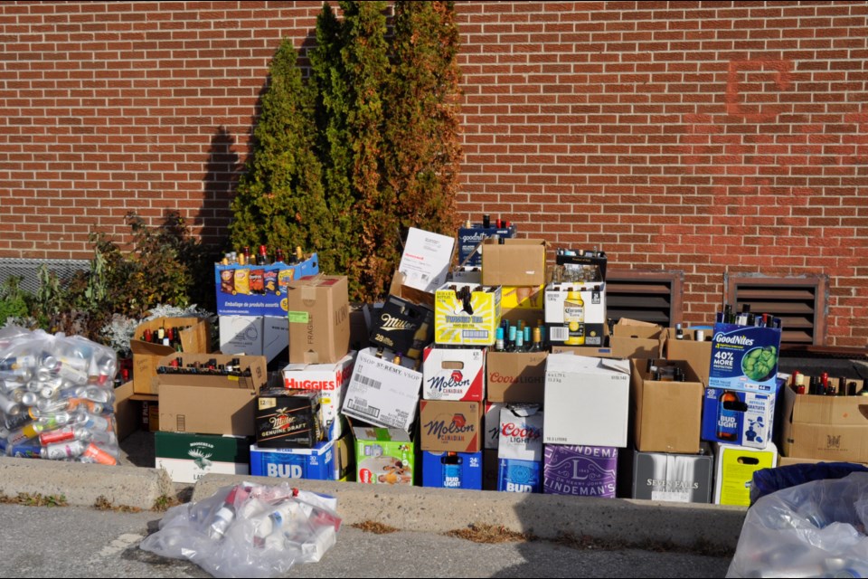 The Lions Club collected hundreds of bottles and cans in support of their drive-thru bottle collection on Saturday, in support of the local food bank's Christmas Hamper Campaign.  JackieKozak/BradfordToday