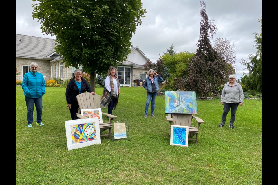 Friends and fellow artists, Maureen Joyce, Stella Wadsworth, Christine Orr, Karen Lee, and Corrine Donnelly. Natasha Philpott/BradfordToday