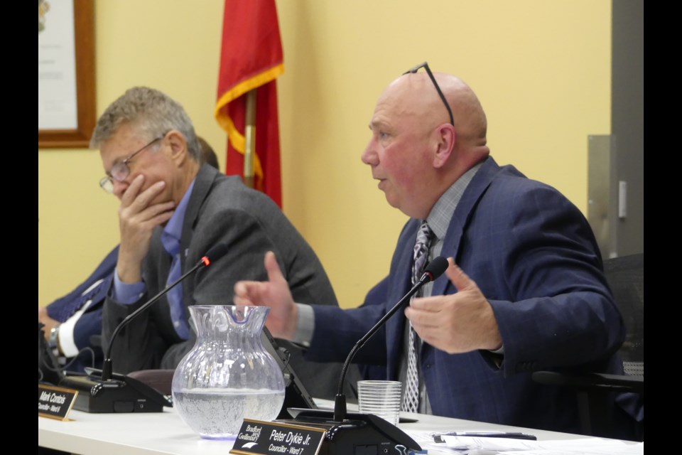 Coun. Mark Contois speaks against a contract with Fire Marque during a council meeting Feb. 5. Jenni Dunning/BradfordToday