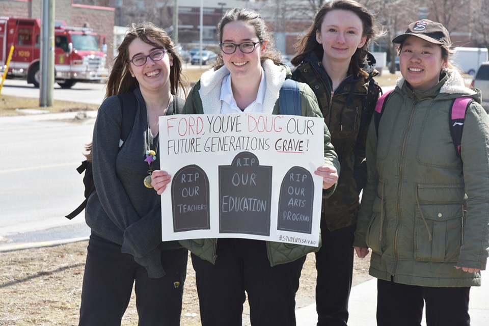 During a student walkout, Holy Trinity Catholic High School students shared their concerns about the future of Ontario's education system. Miriam King/Bradford Today