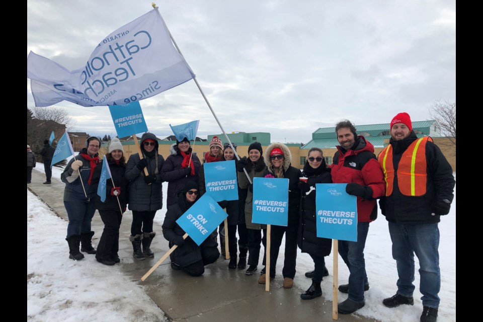 The Ontario English Catholic Teachers’ Association (OECTA) second one day strike outside Holy Trinity Catholic High School on Feb. 4. Natasha Philpott/BradfordToday