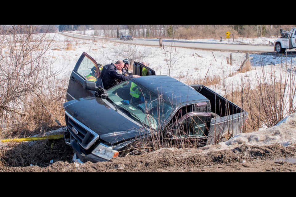 Motor Vehicle Collision at Sideroad 10 and Line 11 on Sunday afternoon. Paul Novosad for BradfordToday