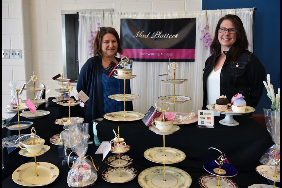 Mad Platters designers Debbie Beally and Raya Azoulay with their rescued and transformed china. Miriam King/Bradford Today