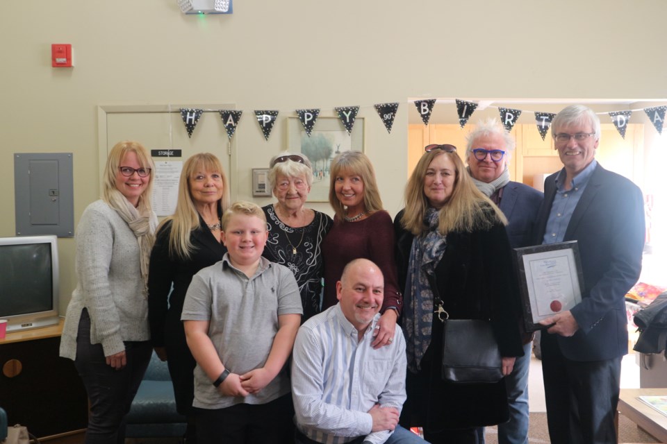 Mayor Rob Keffer stops by Gloria Turner’s 90th birthday party to give his congratulations and present her with a certificate In honour of her the milestone. Natasha Philpott/BradfordToday                               