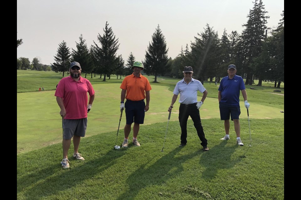 Bradford Helping Hand Food Bank Team  Daryl Pickard, Brian Febel, Gary Cottingham and Bell Jermyn at the BBT Golf Tournament 2021