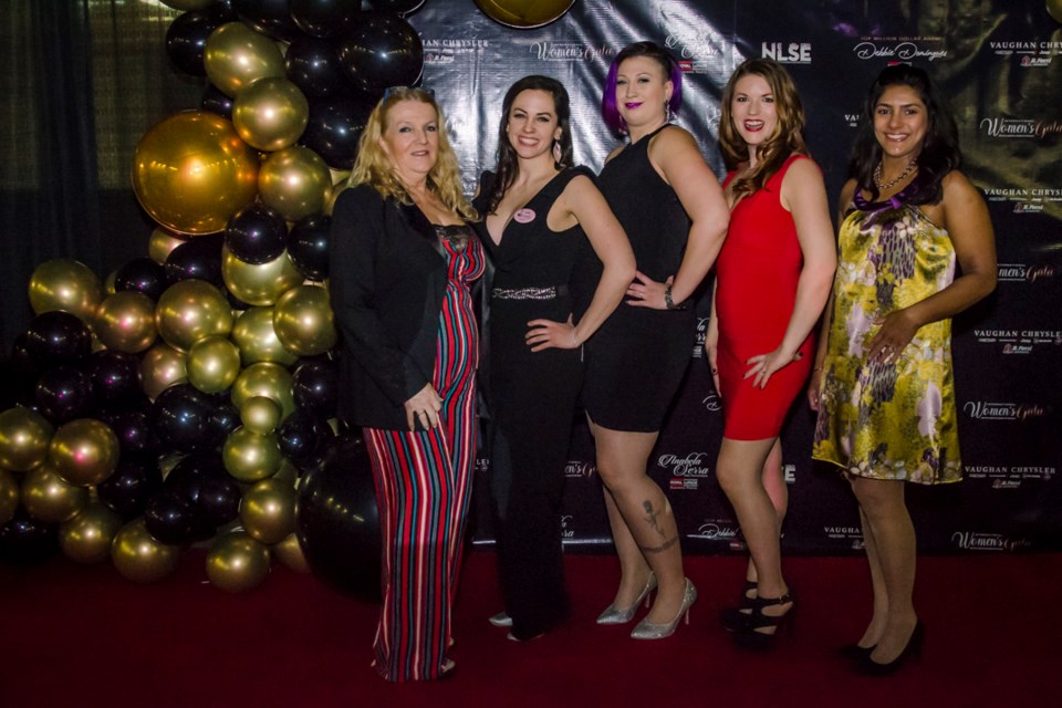 The women of SWAN Bradford celebrate International Women's Day at the 2nd annual NLSE International Women's Gala. From left to right: Linda Cordell, Jackie Kozak, Natasha Leskiw, Amber May-Smith, and Arlene Hearn. Dave Kramer for BradfordToday.