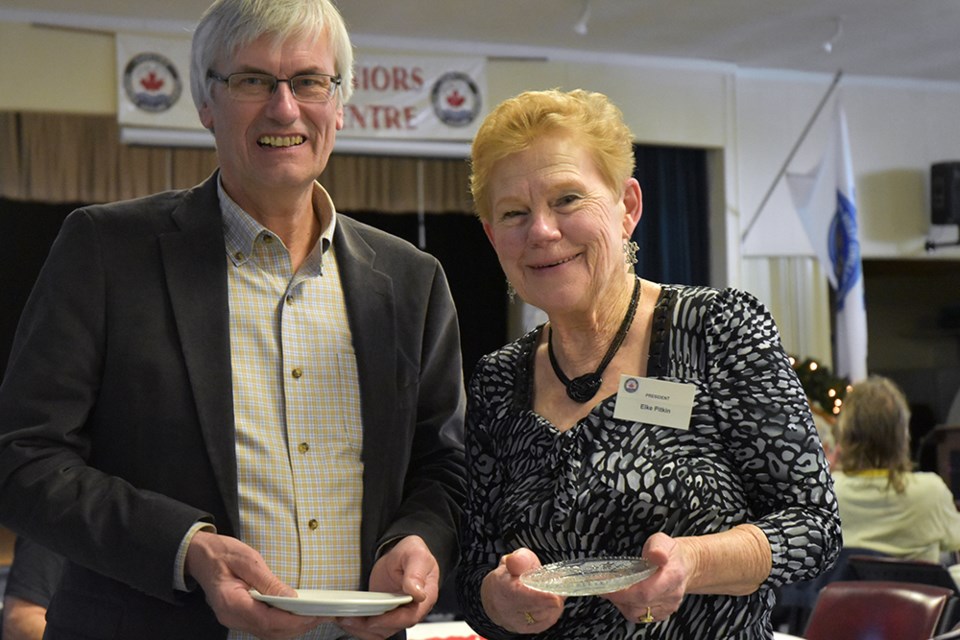 Mayor Rob Keffer was among the guests welcomed to the Levee at the Danube Centre by acting president Elke Pitkin. Miriam King/Bradford Today