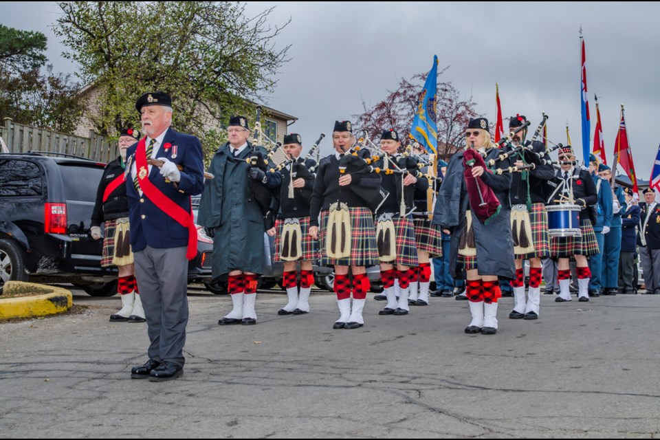 Lest We Forget. Bradford Legion’s past President, Mike Giovanetti gives the command to start the Remembrance Day Parade. 