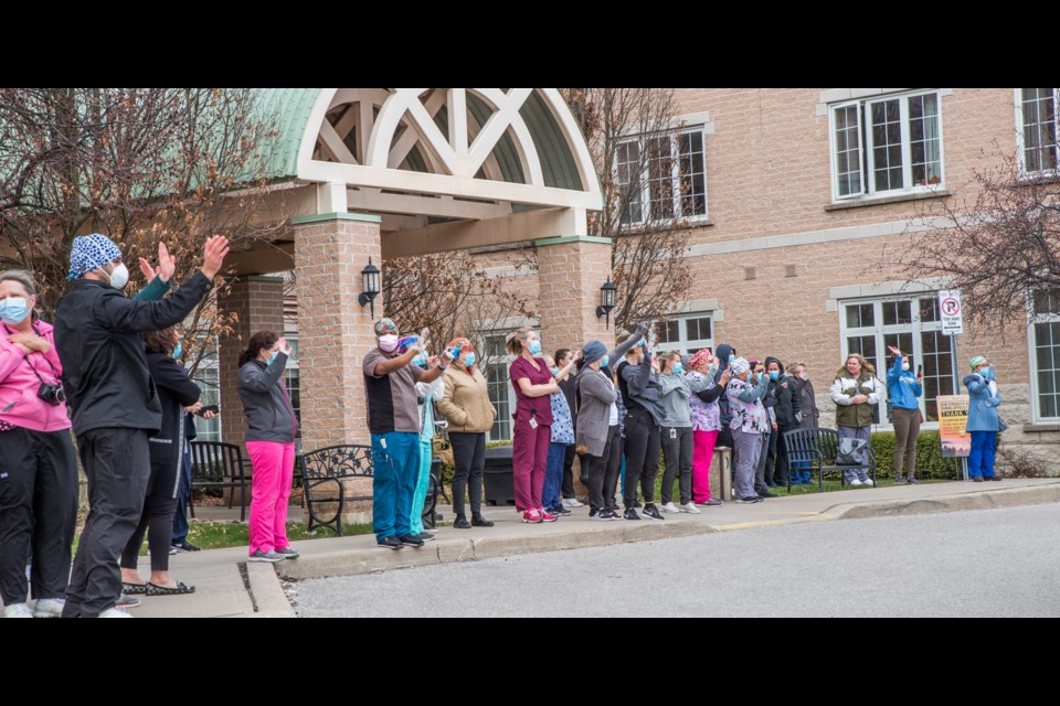 Bradford Valley staff and management show appreciation for yesterday's parade. Paul Novosad for Bradford Today.