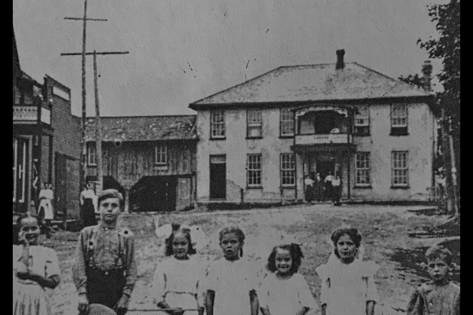 Brazill Hotel, a post card, 1910. How this 1863 building appeared then. Mary Brazilll's hotel taken from a 1910 postcard published in the book, "Tecumseth Township , the Unforgettable Past" by Allen Anderson and Betty Anderson Tomlison. Note the extension to the left of the hotel- the stables & dance hall above.