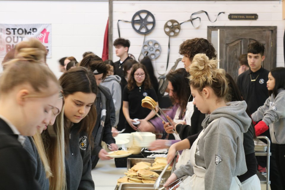 Students enjoying their Pancake Tuesday breakfast at Holy Trinity.  Logan Murphy for BradfordToday