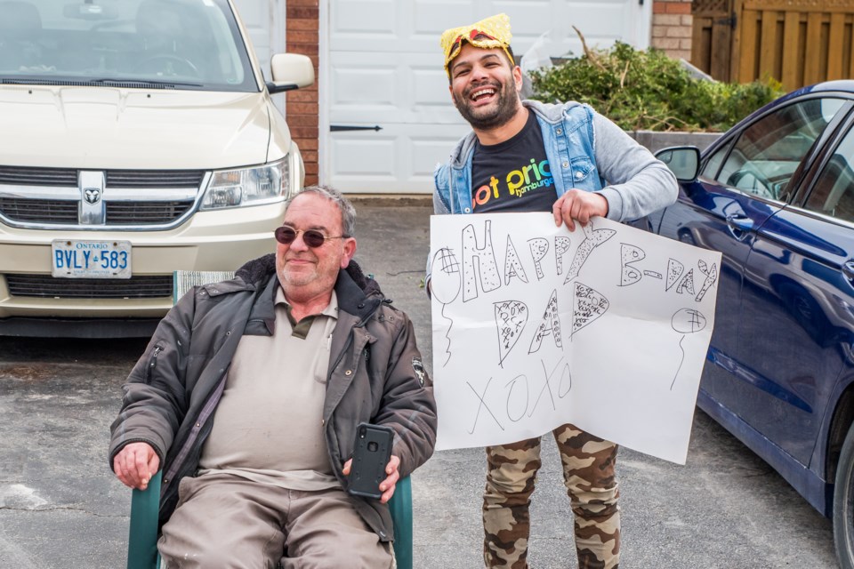 Sheldon Weisbaker surprised his father, Stan with a birthday parade to celebrate his 69th birthday. Paul Novosad for BradfordToday