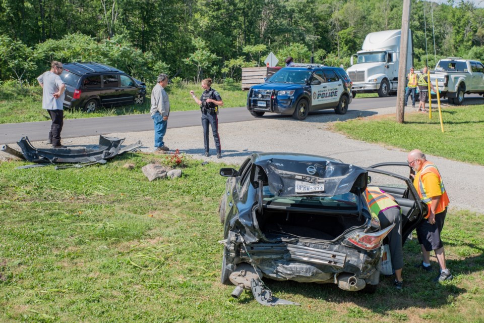 Although no serious injuries, both vehicles sustained considerable damage by the rear end impact. Paul Novosad for Bradford Today.