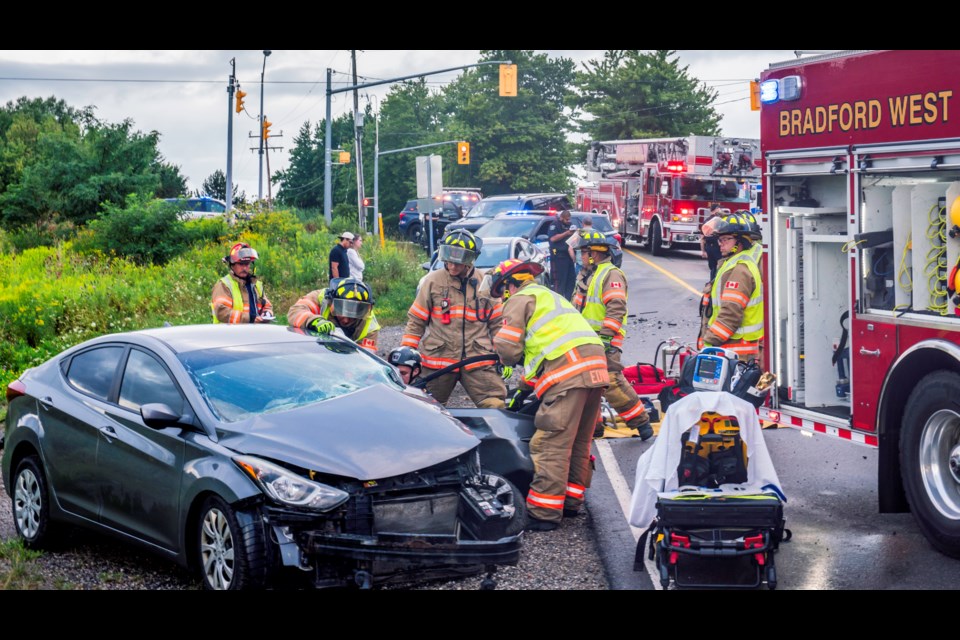 Emergency crews respond to a two vehicle collision on Line 8 just east of the Hwy. 27 intersection.