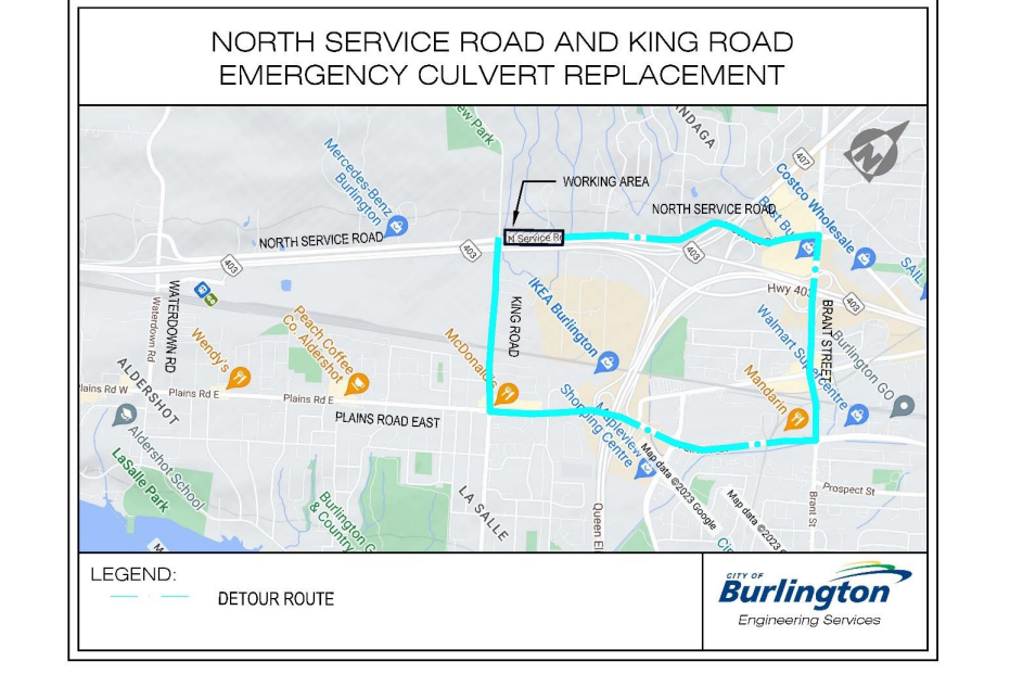 UPDATE North Service Road closed at King Road for emergency