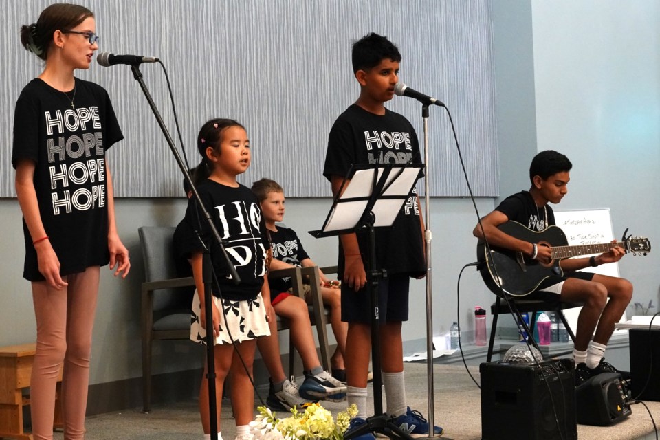 Glad Tidings Church group 13+ performed at Park Avenue Manor in late summer (from left): Theadora Wahn, Millie Zhang, Asher Wahn, Shaan Patel and Elijah Samuel.