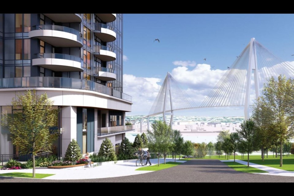 A new housing development is being proposed in downtown New West near the Pattullo Bridge.