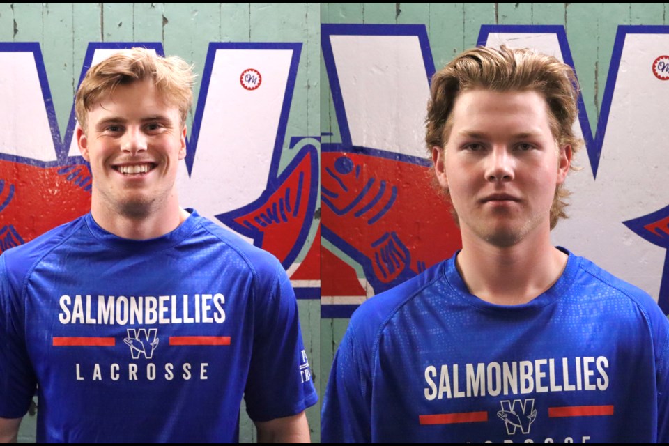 New Westminster Junior A Salmonbellies Wren Glanville, left, and Lukas Nielsen, have been recognized by the BCJALL.