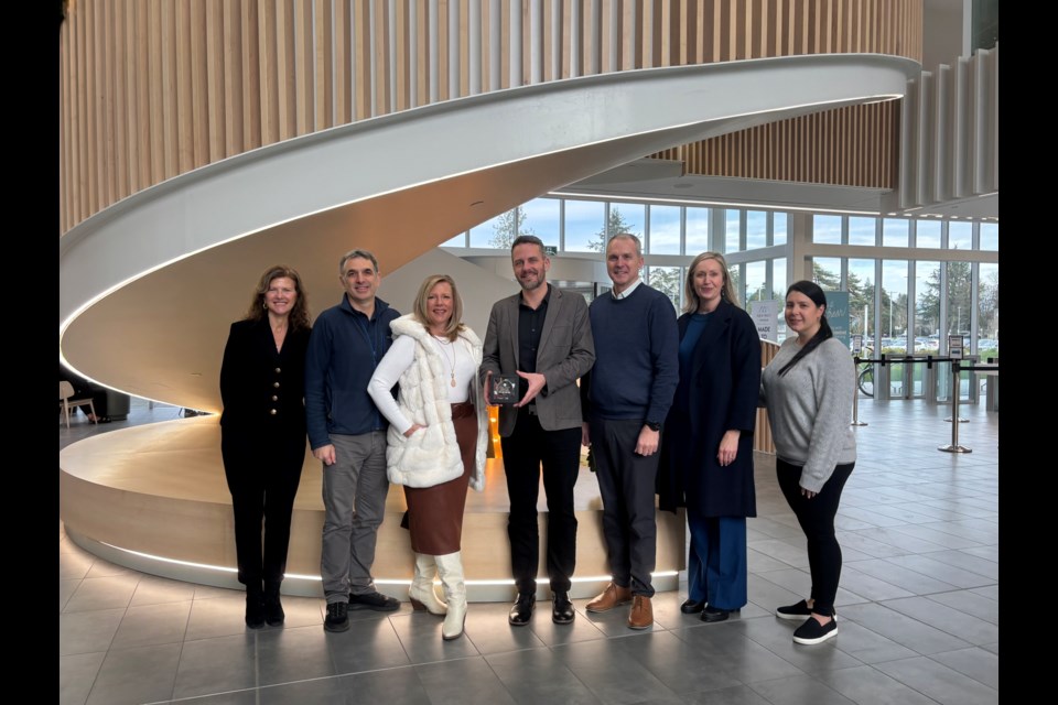 Some of the folks involved in the development of təməsew̓txʷ Aquatic and Community Centre gathered at the facility for a recent news conference.