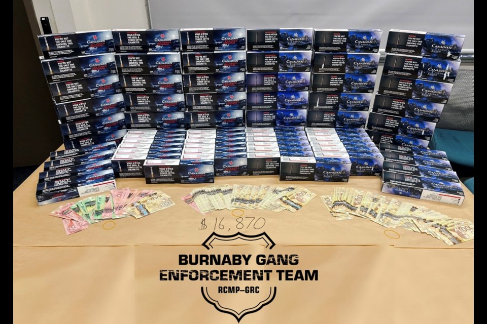 Police seized 100 cartons of contraband cigarettes and $16,870 cash during a Metrotown traffic stop last Tuesday.