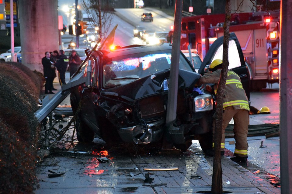 A crash at Lougheed Highway and North Road sent two female pedestrians to hospital Tuesday.