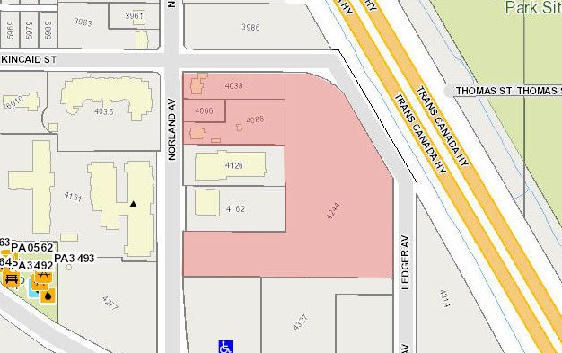 The area shaded in pink has been approved as the location of a new $162.5-million Burnaby RCMP detachment.